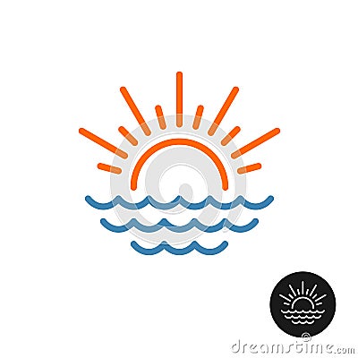 Sun rays and sea waves logo. Vector Illustration