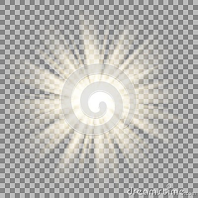 Sun rays on transparent background. Star flare effect. Vector Illustration