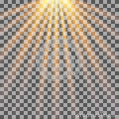 Sun rays on transparent background. Sunlight. Vector Illustration