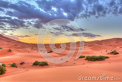 Sun rise in the sand desert Stock Photo