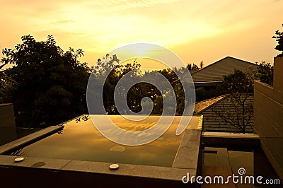 Sun rise with jacuzzi outdoor Stock Photo