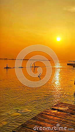 Sun rise scenes near holy river Stock Photo