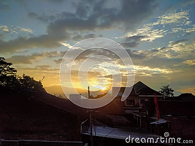 The sun rises in the morning Around Mount Semeru Stock Photo