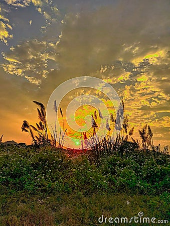 Sun rises in the morning and sun set in the evening Stock Photo