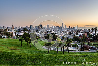 Sunrise over Mission Dolores Park Stock Photo