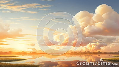 sun rural sunrise cloud serene Cartoon Illustration