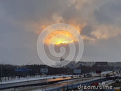 Sun russia saratov city road Editorial Stock Photo