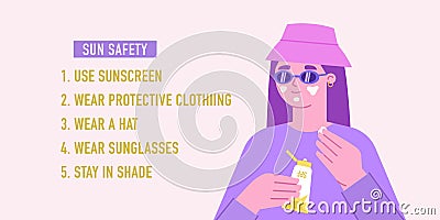 Sun safety infographic. Skin care. Sun protection Vector Illustration