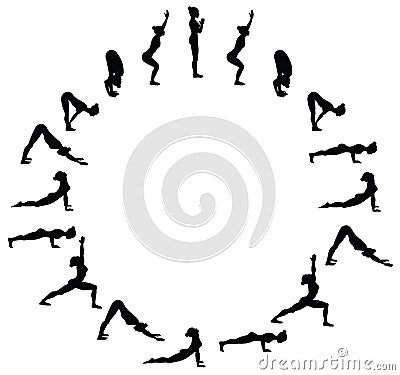 Sun salutation. Surya namaskara B. Yoga sequence. Vector Illustration