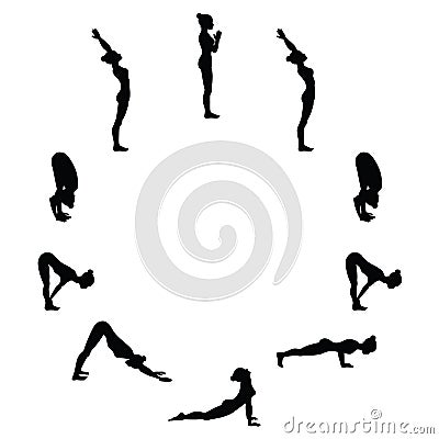 Sun salutation. Surya namaskara A. Yoga sequence. Vector Illustration