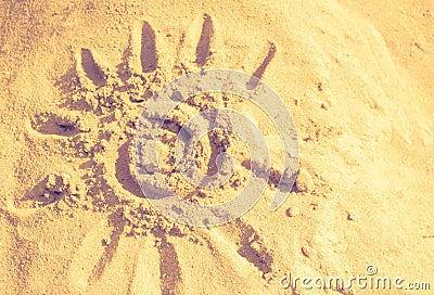 Sun, sand, warm, abstract background. Summer, the sun drawn in t Stock Photo