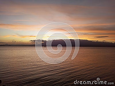 the sun sank in the evening twilight sea Stock Photo