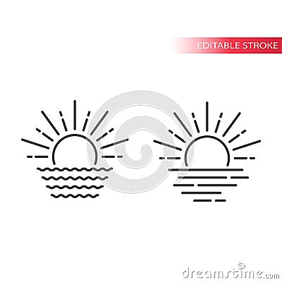 Sun and sea waves simple thin line vector icon. Vector Illustration