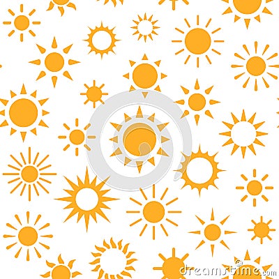 Sun seamless pattern with silhouette flat icons. Sunny summer background for baby fabric, skin care cream spf brochure Vector Illustration