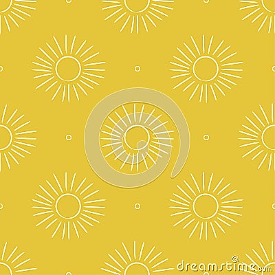 Sun seamless pattern. Yellow color vector background. Summer and spring print. Doodle sketch Vector Illustration