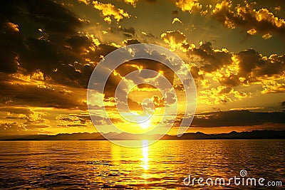 Sun Setting Over Body of Water Stock Photo