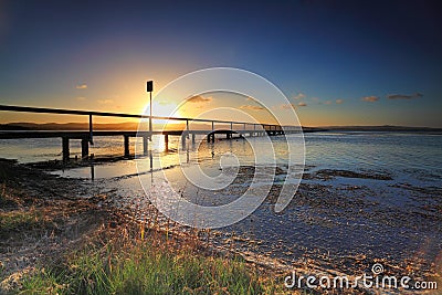 Sun Setting at Long Jetty, Australia Stock Photo