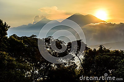 Sun setting over Fuego volcano & Acatenango volcano Stock Photo
