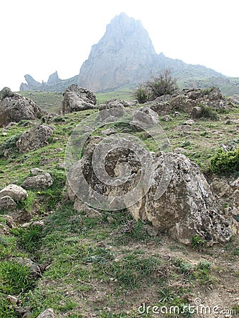 The sun shines of Besh Barmag - AZERBAIJAN - A MYSTICAL MOUNTAIN Stock Photo