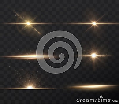 The sun is shining bright light rays with realistic glare. Vector Illustration