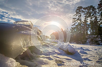 Sun shining through the ice hammocks Stock Photo