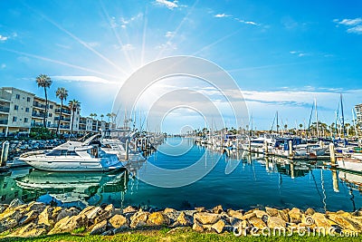 Sun shining over Oceanside harbor Stock Photo