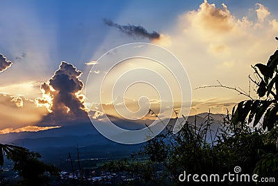 The sun shone through the clouds, a light, a beautiful background. Stock Photo