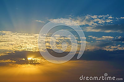 Sun in the sky at sunset. Stock Photo