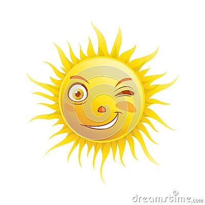 Sun smile winking cartoon emoticon summer emoji face vector icon Vector Illustration