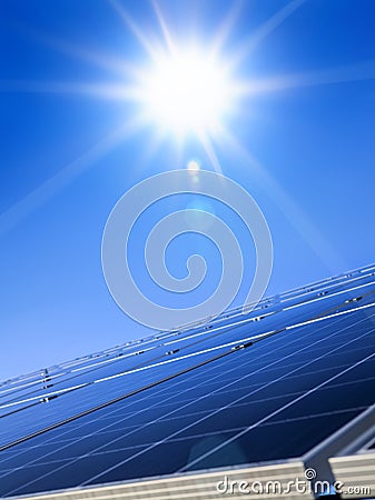 Sun and solar panel Stock Photo