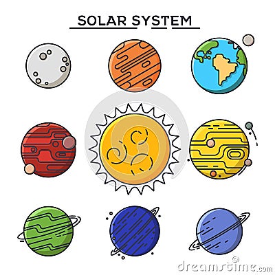 Sun and solar system planets. Astronomy and cosmos Vector Illustration