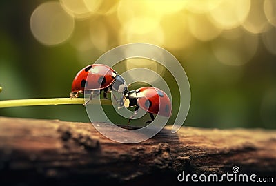 ladybug spring beetle summer animal insect macro nature leaf red. Generative AI. Stock Photo