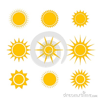 Sun or star cartoon vector icons set for emoji or emoticons elements in smartphone video or messenger chat application Vector Illustration