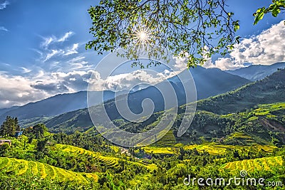 Sun star plateau early in Sapa, Lao Cai, Vietnam Stock Photo