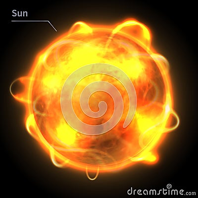 Sun Star realistic planet is isolated on the cosmic sky in the darkness of the galaxy. Vector Illustration