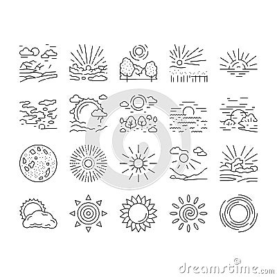 sun summer sunlight light icons set vector Vector Illustration
