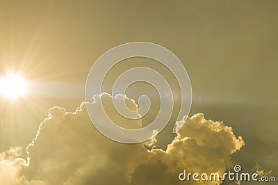 Sun, Sunbeam, Cloud and Sky. Background and Texture. Stock Photo