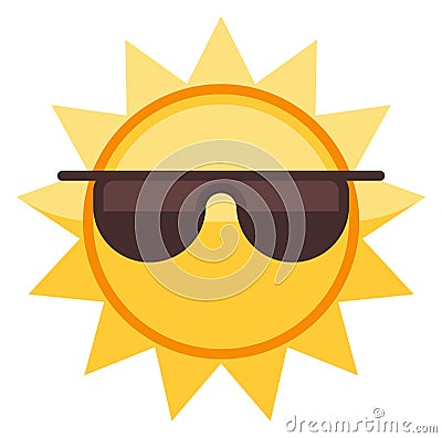 Sun in sunglasses flat icon. Color summer heat icon Vector Illustration