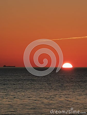 Sun Sunrise Ship Red Sky Stock Photo