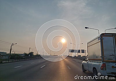 Sun sunset logistics sunset travel trips Stock Photo