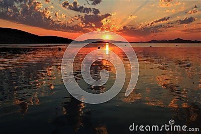 The sun at sunset wondeful contact with natur Stock Photo