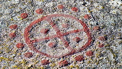 Sun symbol rock carving Stock Photo