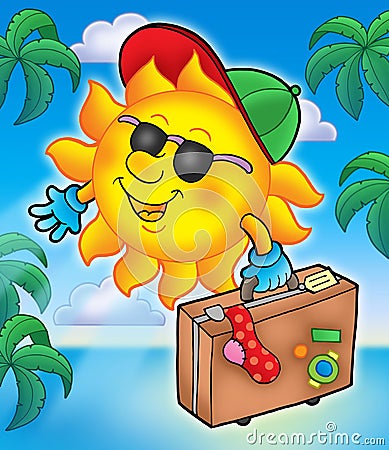 Sun traveller with palms Cartoon Illustration