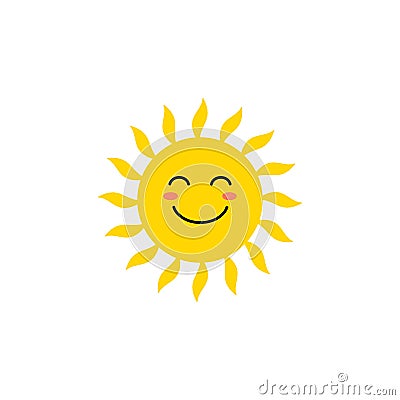 Sun - vector icon. Cute yellow sun with happy face. Emoji. Summer emoticon. Vector illustration Vector Illustration