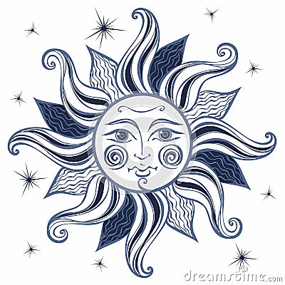 Sun. Vintage style. Astrology. Ethnic. Pagan. Boho Style. Vector Stock Photo