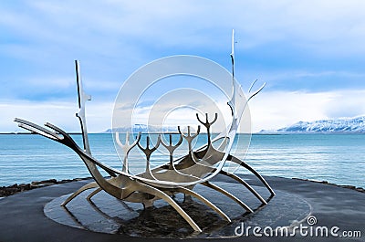 The Sun Voyager dreamboat sculpture in Reykjavik, Iceland Editorial Stock Photo