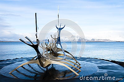 The Sun Voyager dreamboat sculpture in Reykjavik, Iceland Editorial Stock Photo