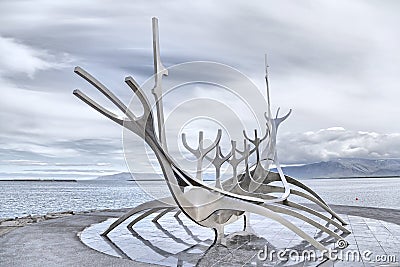 Sun Voyager monument, landmark of Reykjavik, Iceland Editorial Stock Photo