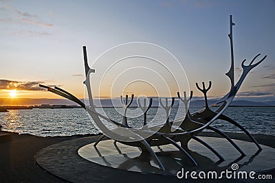 Sun Voyager monument in Reykjavik, Iceland Editorial Stock Photo