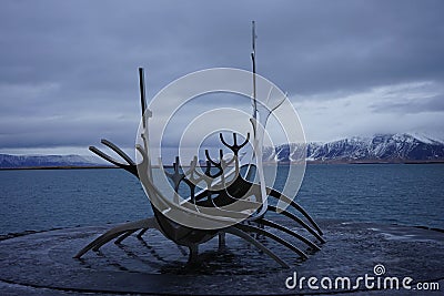 Sun Voyager sculpture in winter Editorial Stock Photo